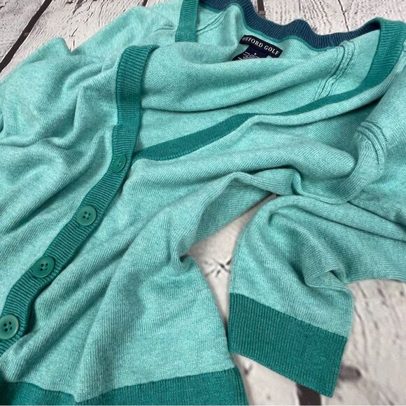 OXFORD GOLF soft cotton v-neck button down teal turquoise cardigan, size S - Picture 7 of 12